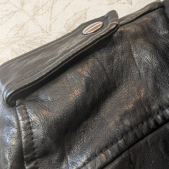 Topshop Faux Leather Moto Jacket Black Size 6 Vintage Style Full Zip - Picture 6 of 13